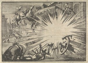 XIII. Lajos király hintója és lovai, amelyeket egy pokolgéprobbanás pusztított el, 1625 körül alkotó: Jan Luyken