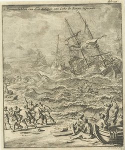 Hajótörés a Jóreménység fokánál, 1693 Három hajó összeomlása Cabo de Bonne Esperance-ben (cím a tárgyon) alkotó: Jan Luyken