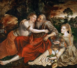 Loth et ses filles - Lót és lányai - Jan Massys (Matsys, Metsys, Matsijs) (1510-1575). Olaj, fa