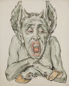 A Szent Mária-templom polikrómiájához készült karton – A tátott szájú ördög mellszobra alkotó: Jan Matejko