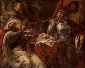 Łokietek Ulászló király megszakítja a tárgyalásokat a Német Lovagrenddel alkotó: Jan Matejko