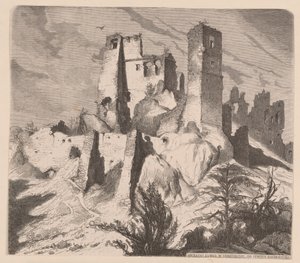 Az odrzykońi vár romjai, 1865 - Jan Matejko rajza nyomán készült fametszet alkotó: Jan Matejko