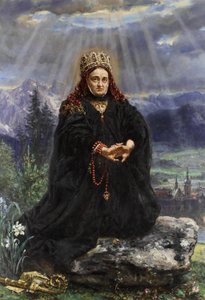Szent Kinga imádkozik a Sącz-hegység közepén.