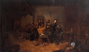 Gazdák egy fogadóban Örömteli holland társaság iszik és énekel egy kocsmában. Jan Miense Molenaer (kb. 1610-1668) festménye, 17. századi Galleria degli Uffizi, Firenze, Olaszország