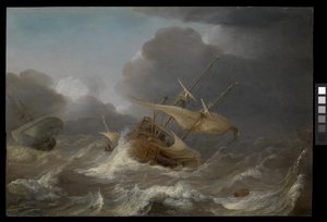 Holland hajók szélviharban, 1620 körül (olaj, tábla)