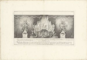 A szoba hátsó része IV. Vilmos herceg felségével, 1751 Fond de la sale dessiné Geometriquement (...) / Meetkonstige Afteekeninge of the back Zijde der Zale with the Cieraden soodanigh as the den Hr. Delage Leuit. Ezredes: Ingen.r és intendáns alkotó: Jan Punt