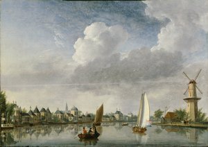 A Spaarne folyó Haarlemben, 1750. alkotó: Jan Ten Compe