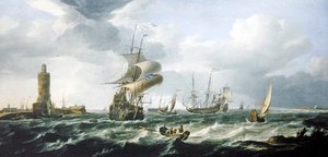 Folyótorkolat holland hajózással éles szellőben (olaj, vászon) alkotó: Jan Theunisz Blankerhoff