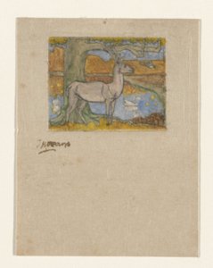 Szarvas egy fa mellett egy tó előtt Szarvas a fa közelében (eredeti cím) alkotó: Jan Toorop (signed by artist)