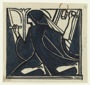 Térdelő figura kalapáccsal és vésővel alkotó: Jan Toorop (signed by artist)