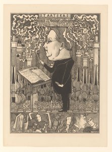 Karmester hegedűkkel és füstölgő kéményekkel mögötte Az Államkincstár / The Hearth Cities (eredeti cím) alkotó: Jan Toorop