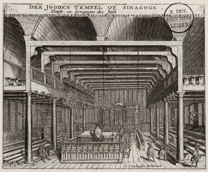Az amszterdami portugál zsinagóga belseje - Veenhuysen, Jan (aktív 1656-1685) - Rézmetszet - 11,2x13,7 - Leiden Egyetemi Könyvtár alkotó: Jan Veenhuysen