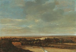 Kiterjedt dűne táj parasztházzal és fehérítőhellyel alkotó: Jan Vermeer van Haarlem