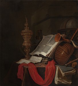 Csendélet hangszerekkel és könyvekkel Vanitas alkotó: Jan Vermeulen