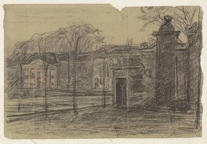 Kilátás a házakra a fák között, Dordrecht alkotó: Jan Veth