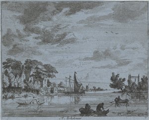 Üzlet a folyón Te, Iskolás (cím a tárgyon) Haarlem tájai (sorozat címe) Gesigten Haarlemen kívül, Kész. J.V.V. (sorozat címe az objektumon)