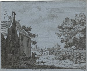 Kilátás az Emaus fogadóra A Harreberg Emaus (cím a tárgyon) Haarlem tájai (sorozat címe) Gesigten Haarlemen kívül, Kész. J.V.V. (sorozat címe az objektumon)