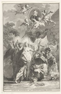 Allegorikus címlap Edward Simson író portréjával Címlap ehhez: Edward Simson, Chronicon historiam catholicam complectens, 1729