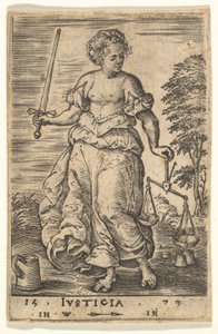 Az igazságszolgáltatás, egy allegorikus alak, aki bal kezében mérleget, jobbjában kardot tart..., 1579.