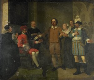 Jacob Simonsz de Rijk kéri a spanyol főkormányzót Marnix van Sint Aldegonde szabadon bocsátására, 1575 alkotó: Jan Willem Pieneman