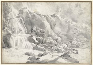 Kilátás a kaszkádra a Tivoliban egy rajzolóval alkotó: Jan Worst (attributed to)