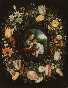 Madonna és gyermek virágfüzérben, 1625 körül (olaj, réz) alkotó: Jan and Balen, Hendrik van Brueghel