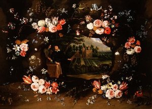 Virágkoszorú Nicolas de Man-t ábrázoló medaliont körülvevő virágfüzér az antwerpeni birtoka előtt, 1653