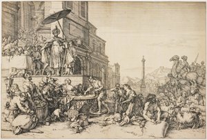 József gabonát osztogat Egyiptomban, 1648-57 körül (metszet)