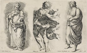 Három cím nélküli figura három olasz művész után (metszet terített papírra, címeres vízjellel) alkotó: Jan de Bisschop