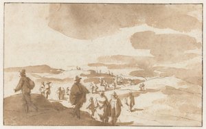 Két vázlat a dűnékről Scheveningen közelében Emberek a dűnékben Scheveningenben alkotó: Jan de Bisschop