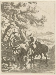Pásztor és csomagolt fiú egy patak mellett Tájak állatokkal (sorozat címe) Diversa Animalia (sorozat címe az objektumon) alkotó: Jan de Visscher