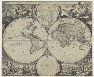 Wereldkaart Új és pontos világtérkép (cím az objektumon) alkotó: Jan de Visscher