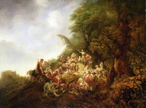 Keresztelő Szent János prédikál a tömegnek (olaj, fa) alkotó: Jan or Joan van Noordt