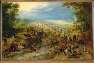 Banditák támadnak egy lovas kocsikonvojt (olaj, tölgyfa) alkotó: Jan the Elder Brueghel