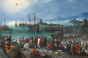 Kikötői jelenet Szent Pál távozásával Caesareából, 1596 (olaj, réz)