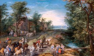 Közúti jelenet utazókkal és szarvasmarhákkal, 1611 körül (olaj, tölgyfa panel) alkotó: Jan the Elder Brueghel