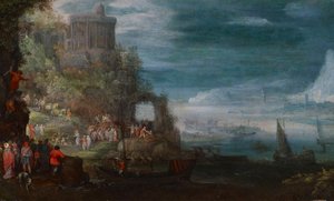Tengeri tájkép és a démonok kiűzése, 1600 körül alkotó: Jan the Elder Brueghel