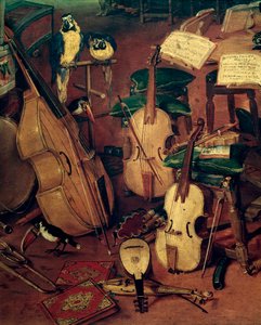 Húrok és papagájok, az öt érzék allegóriájának részlete (Festészet alkotó: Jan the Elder Brueghel