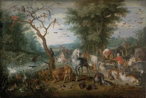 Paradicsomi táj állatokkal - Peinture de Jan Brueghel ifjabb (1601-1678) - 1613-1615 - Olaj, fa - 61x90,2 - Szepmuveszeti Múzeum, Budapest