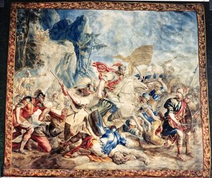 Az izraeliták és amelikiták csatája, Frans és Pieter van der Borcht műhelyéből (selyem kárpit) alkotó: Jan van (after) Orley