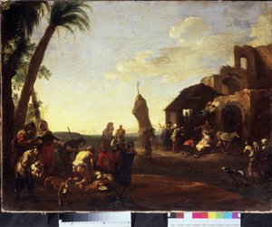 Krisztus imádása. A gyermek Krisztus imádata. Jan Miel (1599-1664) festménye, 1650-es évek Olaj, vászon. Flamand művészet, barokk stílus. Puskin Szépművészeti Múzeum, Moszkva
