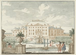 Kilátás a Paleis Het Loo hátuljára Olvassa el a Gesichte van het Famous Loot, mint a többi királyi házat (sorozat címe) Admirandorum quadruplex spectaculum (sorozat címe)