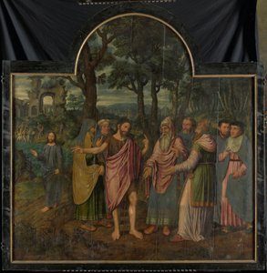 Keresztelő János int a farizeusoknak, egy triptichon központi táblája alkotó: Jan van Coninxloo (II)