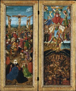A keresztre feszítés; Az utolsó ítélet, 1440-41 körül (fáról átvitt olaj, vászon) alkotó: Jan van Eyck