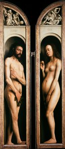A genti oltárkép. A misztikus bárány imádása: Ádám és Éva, 1432. alkotó: Jan van Eyck