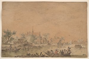 Csónakázó társaság egy folyón alkotó: Jan van Goyen