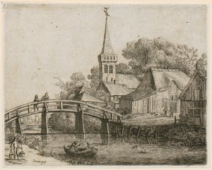 Fa híd, a „Különféle tájak” sorozat 4. lapja alkotó: Jan van Goyen