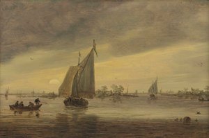Napfelkelte a Haarlemmermeer fölött egy hajóval és más hajókkal alkotó: Jan van Goyen