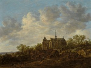 Falu látképe nagy gótikus templommal alkotó: Jan van Goyen