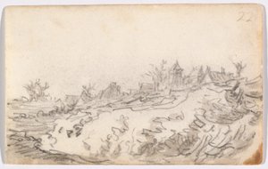 Falu a Sunny Hillside-on alkotó: Jan van Goyen